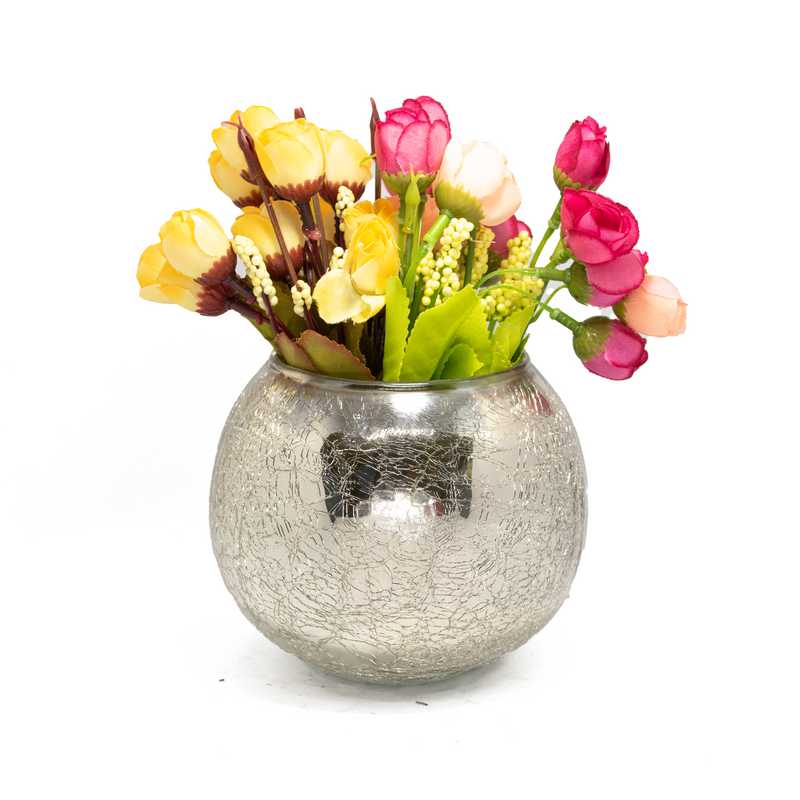 Beguilling Faux multicolored Rose with Mercury glass vase