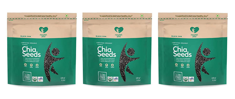 NourishYou Organic Black Chia Seeds (150 g Each, 450 g) - Pack of 3