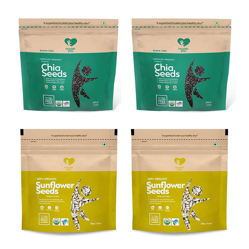 Nourish You Organic Sunflower seeds & Black Chia seeds (Value Pack of 2+2)