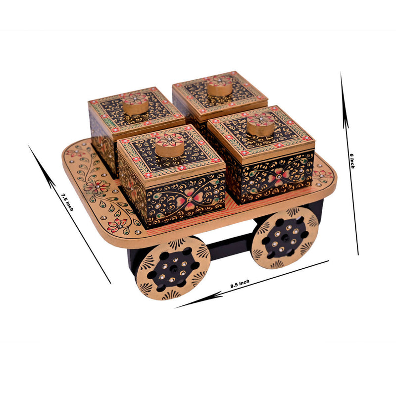 Wooden Handcrafted Dry Fruit Box on Wheels