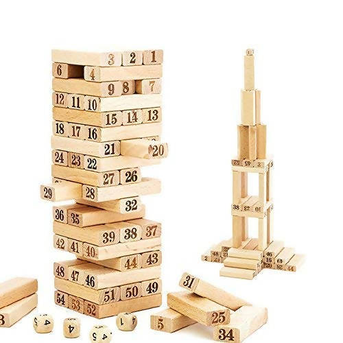 Wooden Zenga 54 Pcs Tiles fro Kids with Alphabets & Numbers