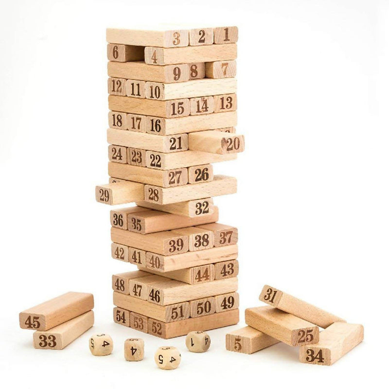 Wooden Zenga 54 Pcs Tiles fro Kids with Alphabets & Numbers