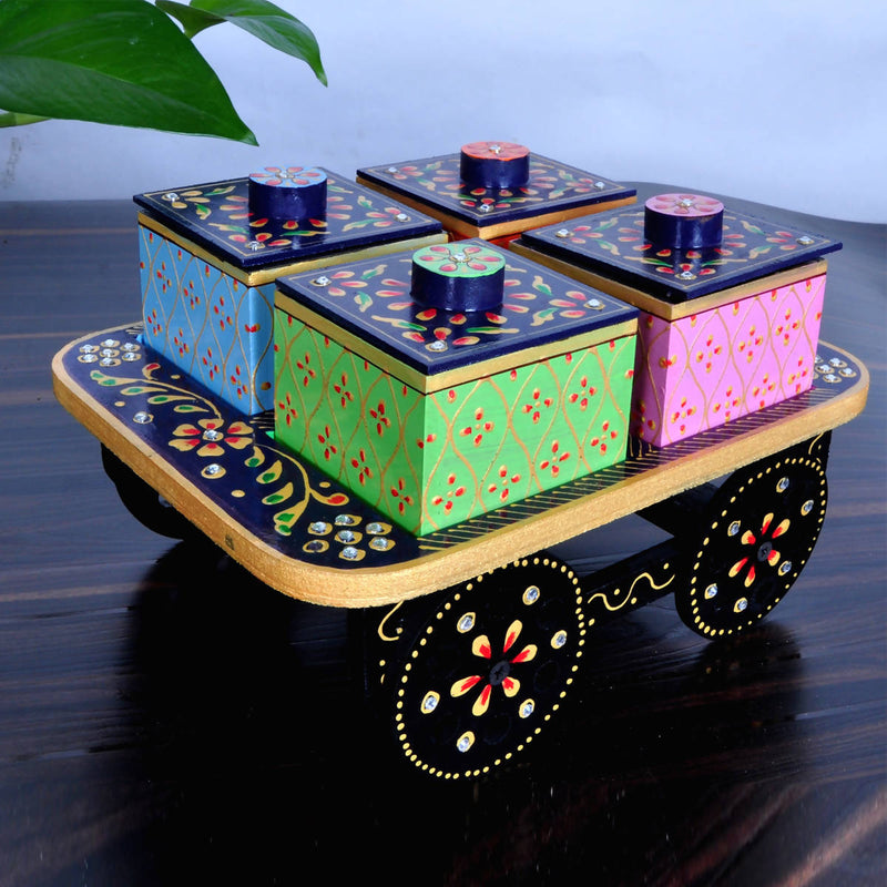 Wooden Handcrafted Dry Fruit Box on Wheels