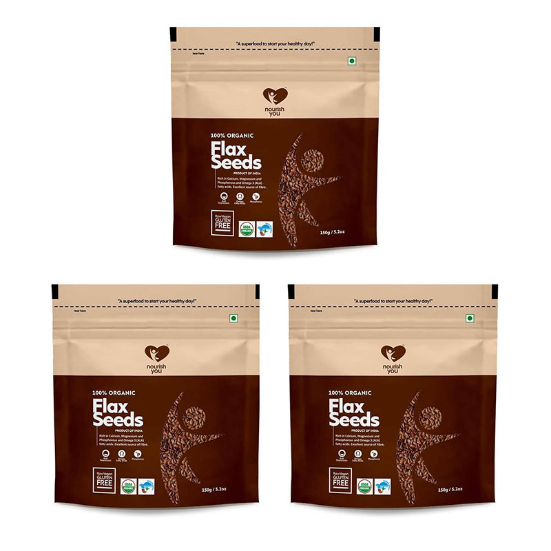 NourishYou Organic Flax Seeds, 450 g (Pack of 3x150 gm)